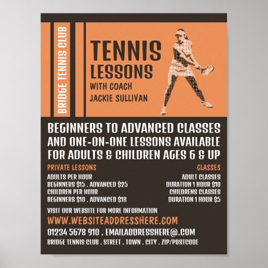 Pro Tennis Player, Tennis Lessen/Classes Advert Poster (Voorkant)