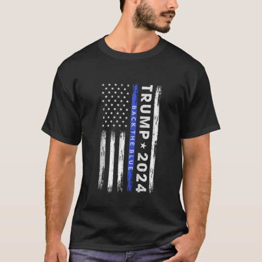 Pro Trump 2024 Back the Blue Thin Blue Line Americ T-shirt (Voorkant)