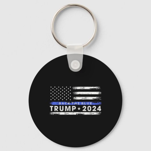 Pro Trump 2024 Back The Blue Thin Blue Line Sleutelhanger (Voorkant)
