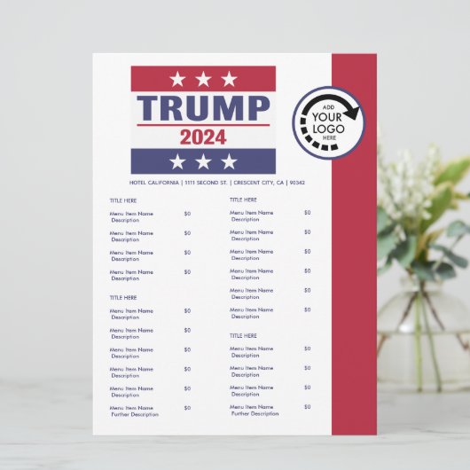 Pro Trump 2024 Logo Restaurant Afhaalmenu Menu (Staand voorkant)
