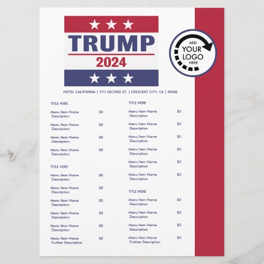 Pro Trump 2024 Logo Restaurant Afhaalmenu Menu (Voorkant)