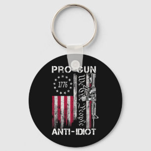 Pro Wapen Anti Idioot T-shirt Vintage Usa Vlag 2e Sleutelhanger