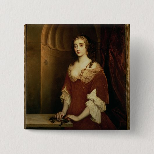Probable portret van Nell Gwynne (1650-87), mistre Vierkante Button 5,1 Cm (Voorkant)