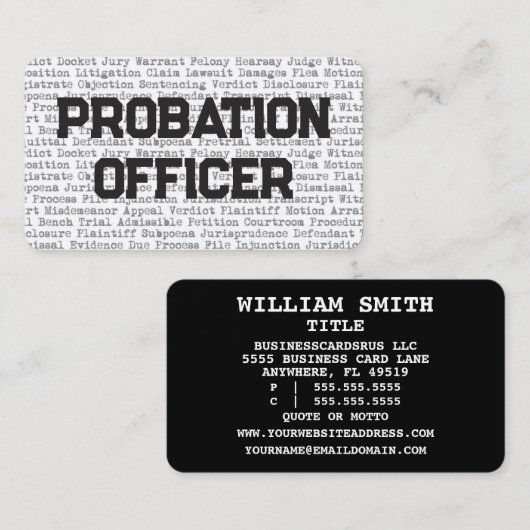 Probation Officer Legal Words Visitekaartje (Voorkant / Achterkant)