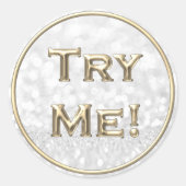 Probeer me Glitter Gold Grey Tester Sample Contain Ronde Sticker (Voorkant)