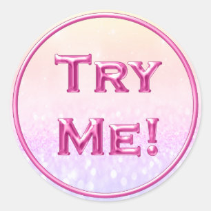 Probeer me glitter pastel roze tester monster cont ronde sticker