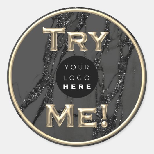 Probeer me Logo Gold Tester Sample Container Black Ronde Sticker (Voorkant)