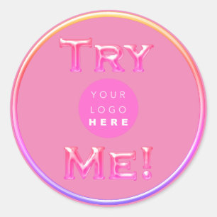 Probeer me Logo Tester Steekproef Roze Kleine Onde Ronde Sticker