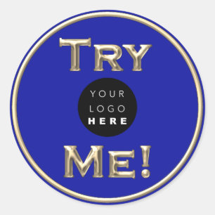 Probeer me Logo-tester van de Steekproef Gold Blue Ronde Sticker