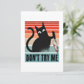 Probeer me niet, Moody Cat met mes Invitation Bedankkaart (Staand voorkant)