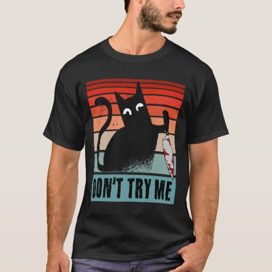 Probeer me niet, Moody Cat met mes Invitation T-shirt (Voorkant)