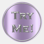 Probeer me zilveren lavendel tester monster contai ronde sticker (Voorkant)