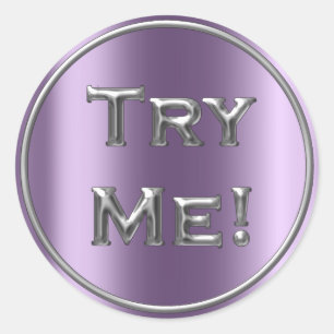 Probeer me zilveren violette tester monster contai ronde sticker