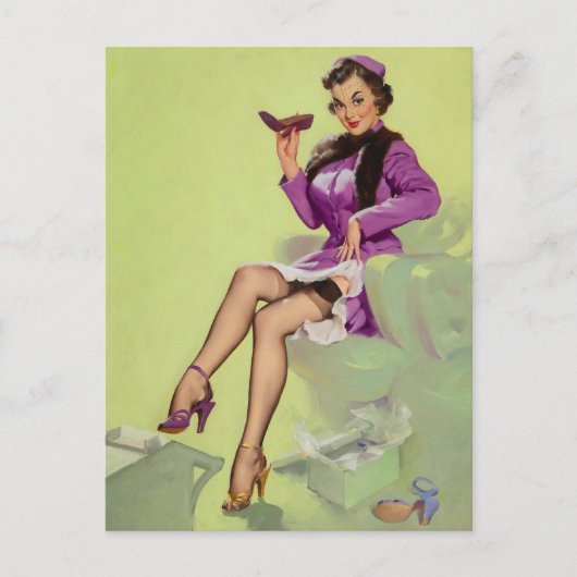 Probeer nieuwe schoenen vrouwen pin-up briefkaart (Voorkant)