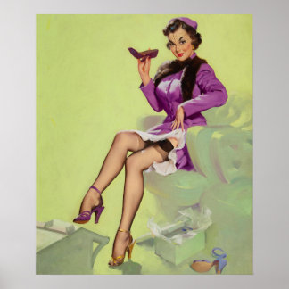 Probeer nieuwe schoenen vrouwen pin-up poster