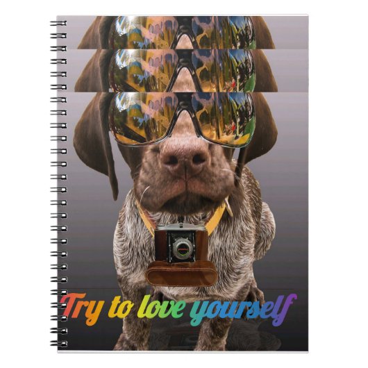 Probeer van jezelf te houden | Schattigee hond met Notitieboek (Voorkant)