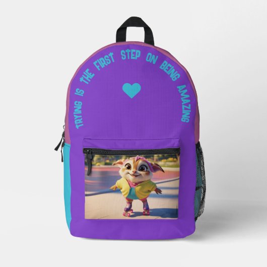 Proberen is de eerste stap.. bedrukte rugzak (Voorkant)