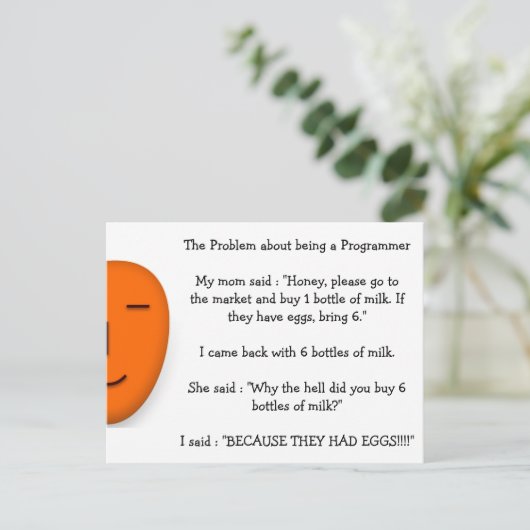 Probleem met een programmeur Funny Mam Joke Briefkaart (Staand voorkant)