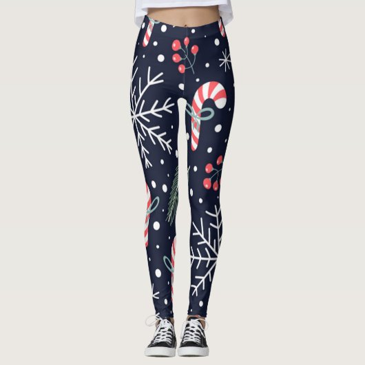 probleemloos vakantiepatroon met kerstsnoepjes leggings (Voorkant)