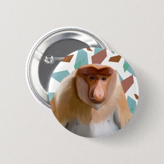 Proboscis Aap Bedreigde Soorten Ronde Button 5,7 Cm (Voorkant /achterkant)