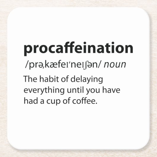 Procaffeinatie Funny Dictionary Definition Kartonnen Onderzetters (Voorkant)