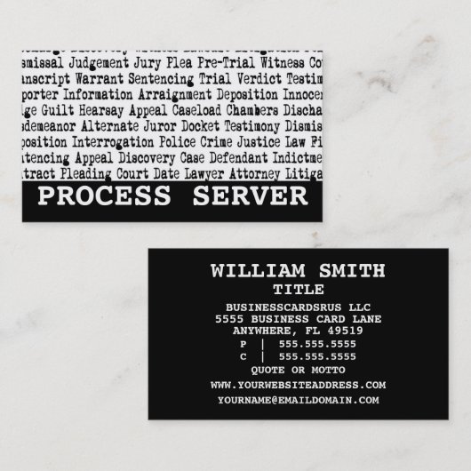 Processerver juridische terminologie visitekaartje (Voorkant / Achterkant)