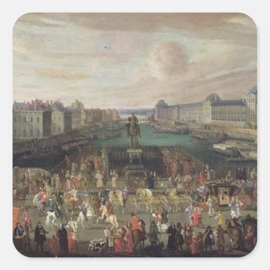Processie van Louis XIV over de Pont-Neuf Vierkante Sticker (Voorkant)