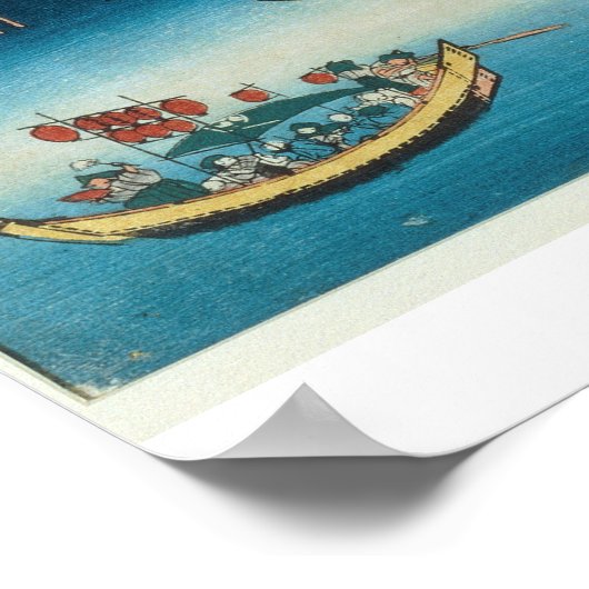 Processie via een Bridge (kleurenhoutblokafdruk) Poster (Hoek)