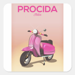 Procida Italië scooter vakantieposter Vierkante Sticker