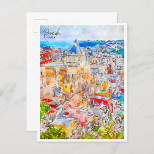 Procida Italië vintage reizen waterverf Briefkaart
