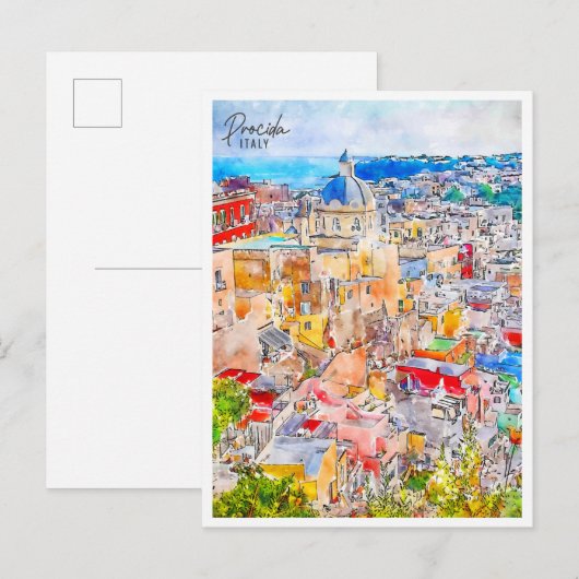 Procida Italië vintage reizen waterverf Briefkaart (Voorkant / Achterkant)