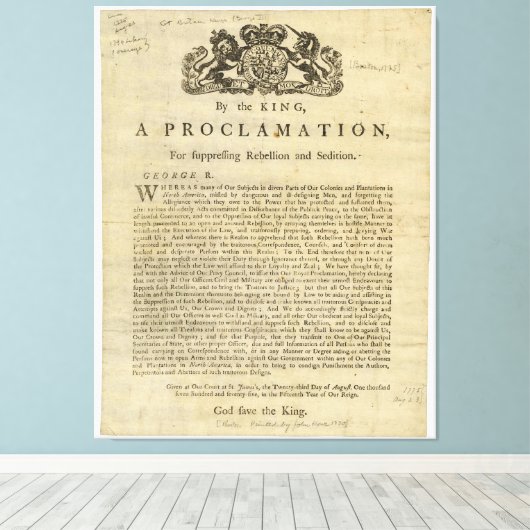 Proclamatie van de koning wegens onderdrukking van canvas afdruk (Insitu (Houten vloer))