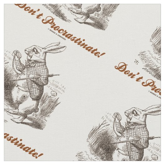 Procrastinate Wonderland White Rabbit Advice Stof (Close Up)