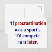 Procrastination was een sport...ik zou er mee wedi briefkaart (Voorkant / Achterkant)