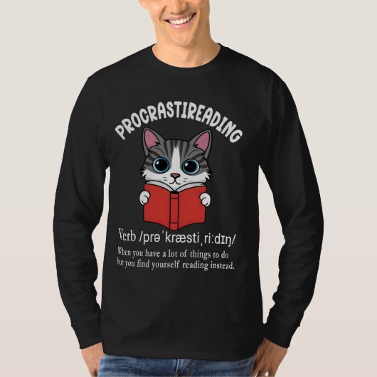 Procrastireading Grappig lezen Uitstelgedrag Def T-shirt (Voorkant)