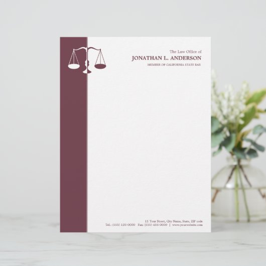 Procureur/advocaat - Burgundy briefhead Briefhoofd Ontwerp (Staand voorkant)