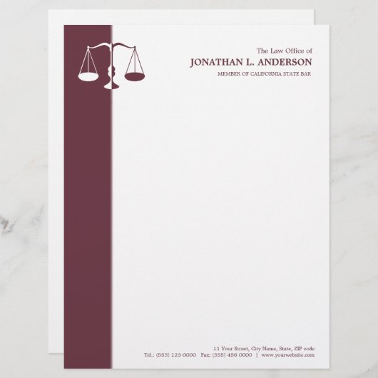 Procureur/advocaat - Burgundy briefhead Briefhoofd Ontwerp (Voorkant / Achterkant)
