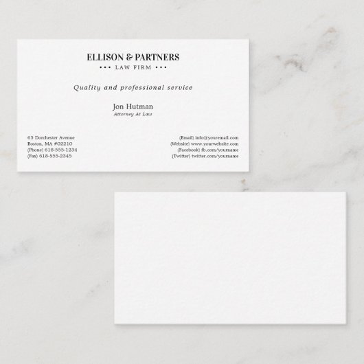 Procureur bij wet | Elegant Plain Visitekaartje (Voorkant / Achterkant)