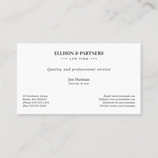 Procureur bij wet | Elegant Plain Visitekaartje (Voorkant)