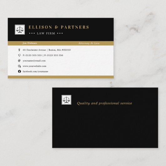 Procureur bij wet | Elegant Professional Gold Blac Visitekaartje (Voorkant / Achterkant)