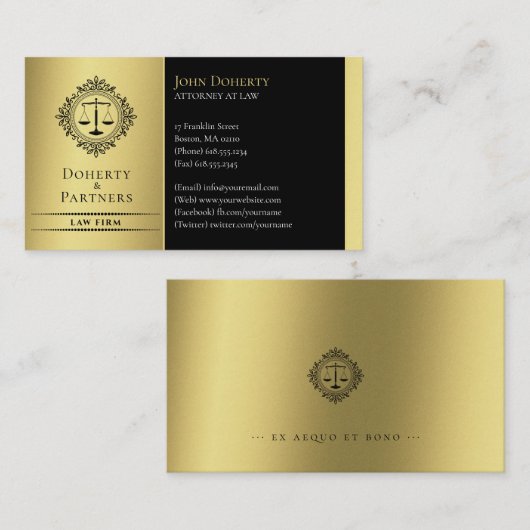 Procureur bij wet | Elegant Scales Black Gold Visitekaartje (Voorkant / Achterkant)