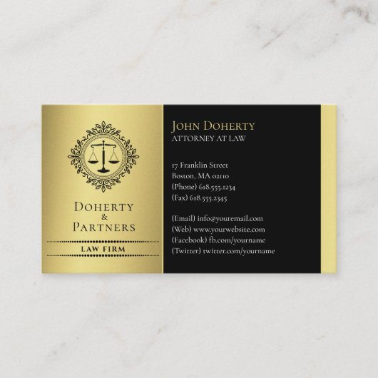 Procureur bij wet | Elegant Scales Black Gold Visitekaartje (Voorkant)