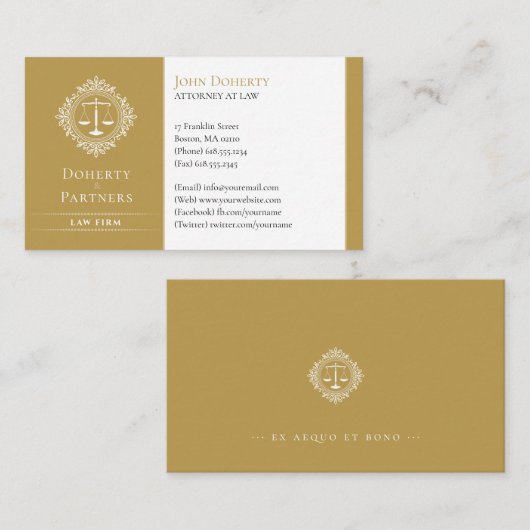 Procureur bij wet | Elegant Scales Gold Visitekaartje (Voorkant / Achterkant)