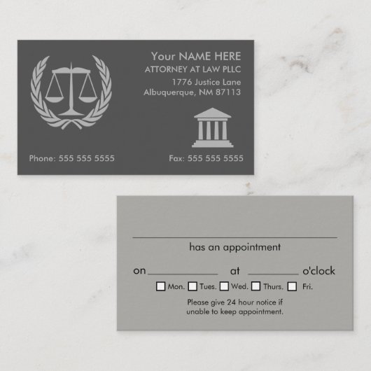 Procureur bij Wet Modern Gray Benoeming Visitekaartje (Voorkant / Achterkant)