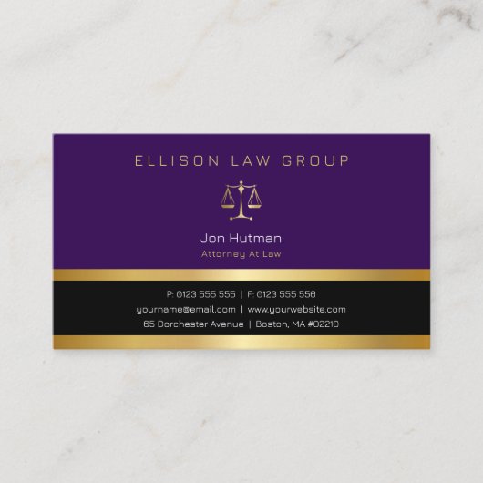 Procureur bij wet | Professioneel Paars goud Visitekaartje (Voorkant)