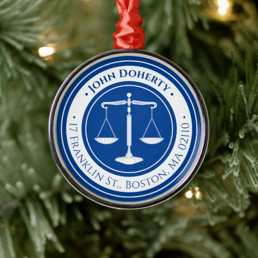 procureur bij wet | Schalen van justitie Deep Blue Metalen Ornament (Boom)