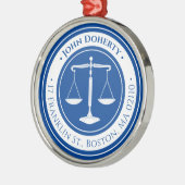 procureur bij wet | Schalen van justitie Deep Blue Metalen Ornament (Links)