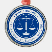 procureur bij wet | Schalen van justitie Deep Blue Metalen Ornament (Voorkant)