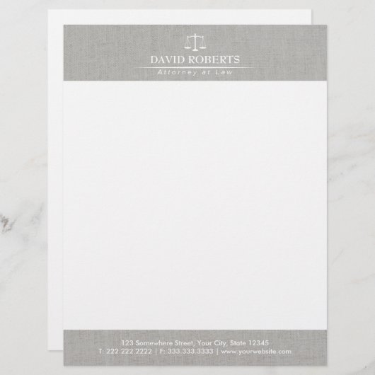 Procureur van de advocatuur Classy Linen Law Scale Briefhoofd Ontwerp (Voorkant / Achterkant)