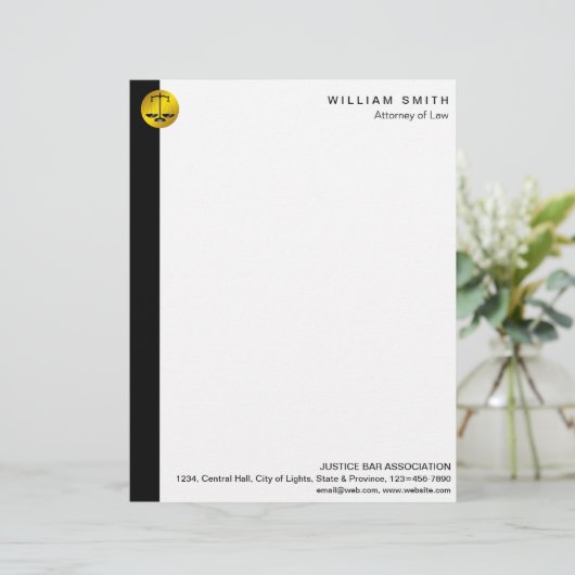 Procureur van de advocatuur Law Black Gold Scale Briefhoofd (Staand voorkant)